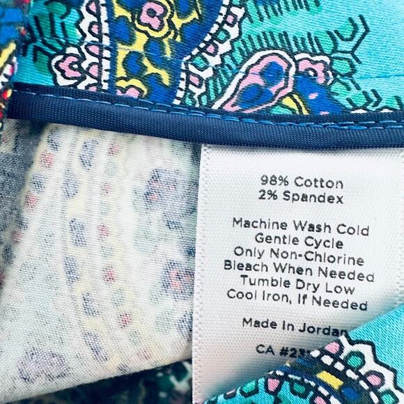 Talbots Paisley Pants 18WP Petite Plus Turquoise Blue Crop Stretch Cotton Capri - Picture 8 of 10